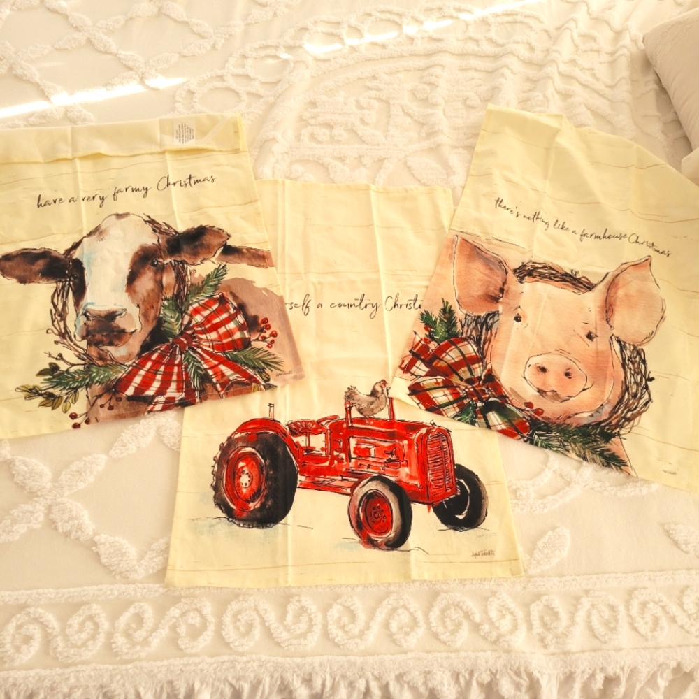 Tea Towels Set of 3 Farmhouse Christmas Towels